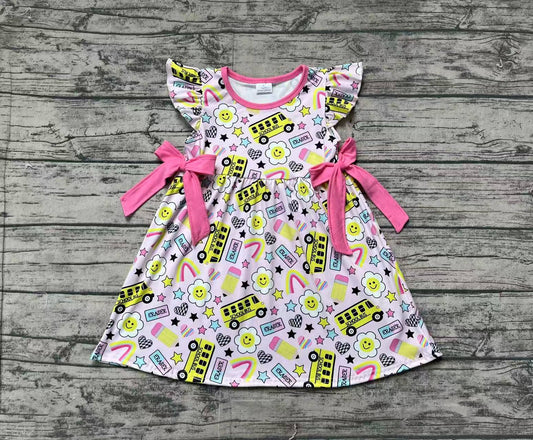 Baby Girls Bus Back To School Bows Knee Length Dresses
