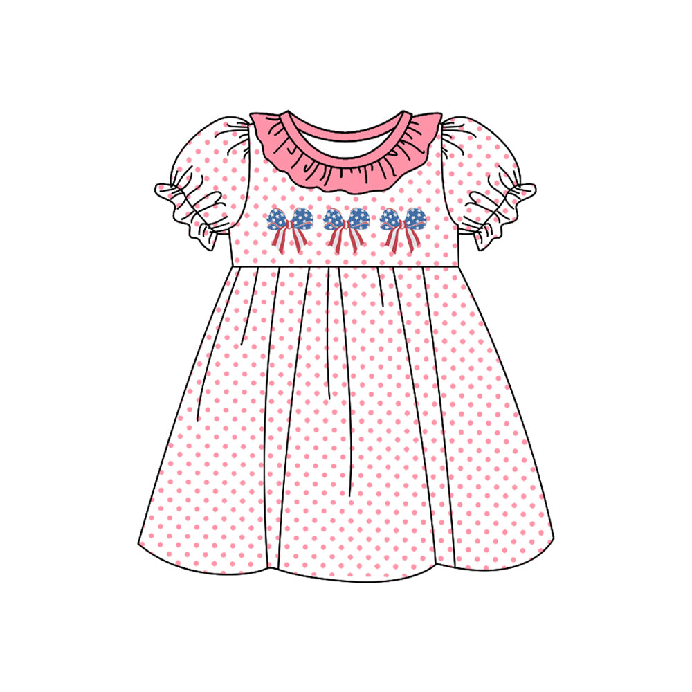 Baby Girls 4th Of July Bows Short Sleeve Knee Length Dresses Preorder