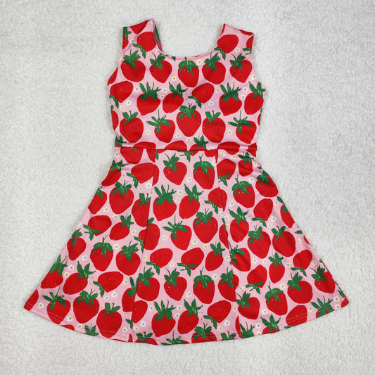 Sibling Baby Girls Strap Strawberry Floral Skorts Yoga Knee Length Dresses