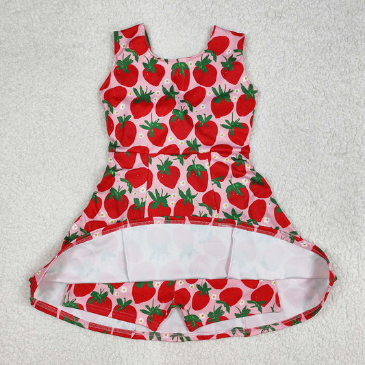 Baby Girls Red Strawberry Sleeveless Active Yoga Knee Length Dresses