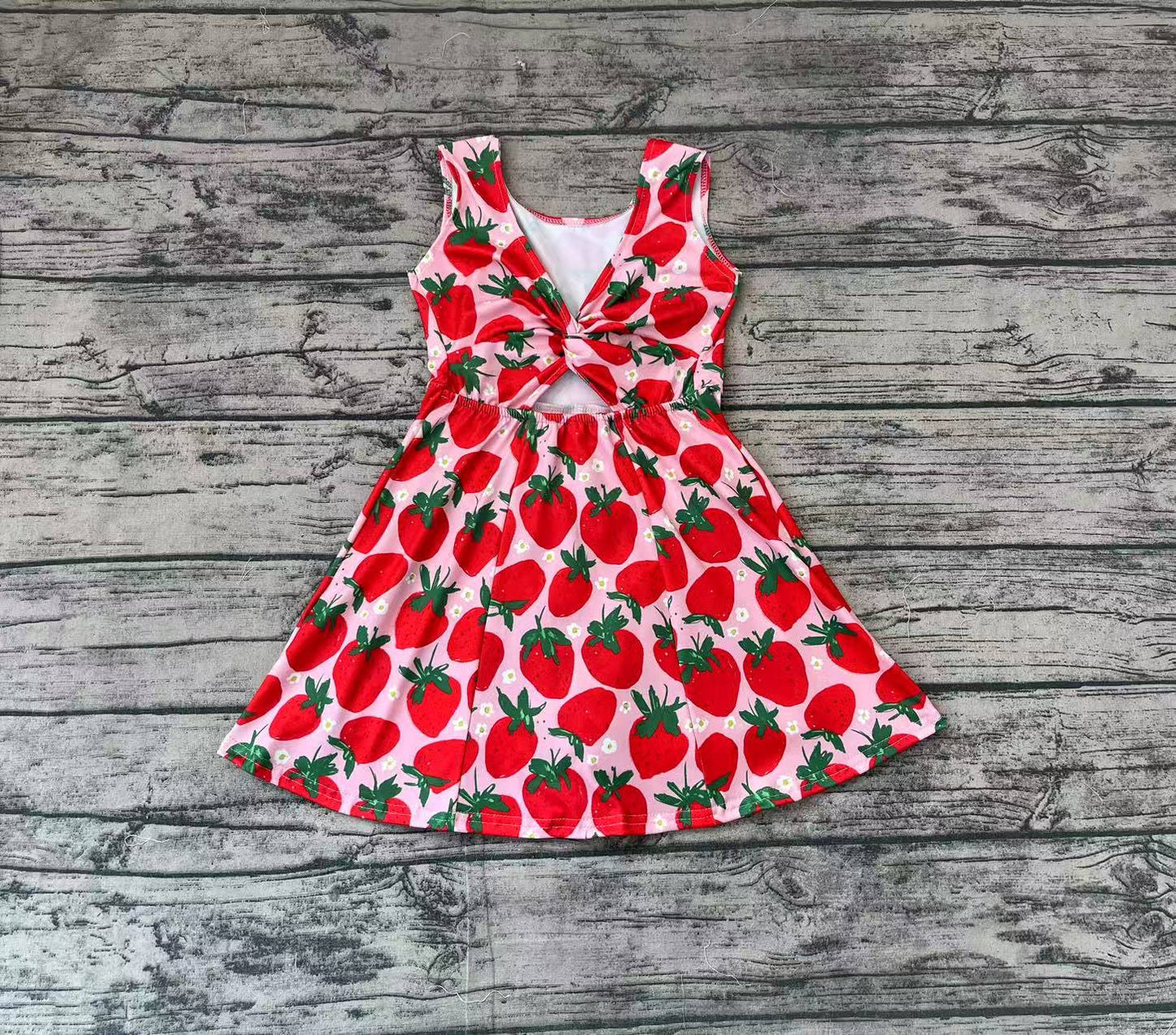 Baby Girls Red Strawberry Sleeveless Active Yoga Knee Length Dresses