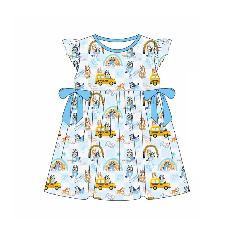 Baby Girls Dogs Back To School Bows Knee Length Dresses Preorder