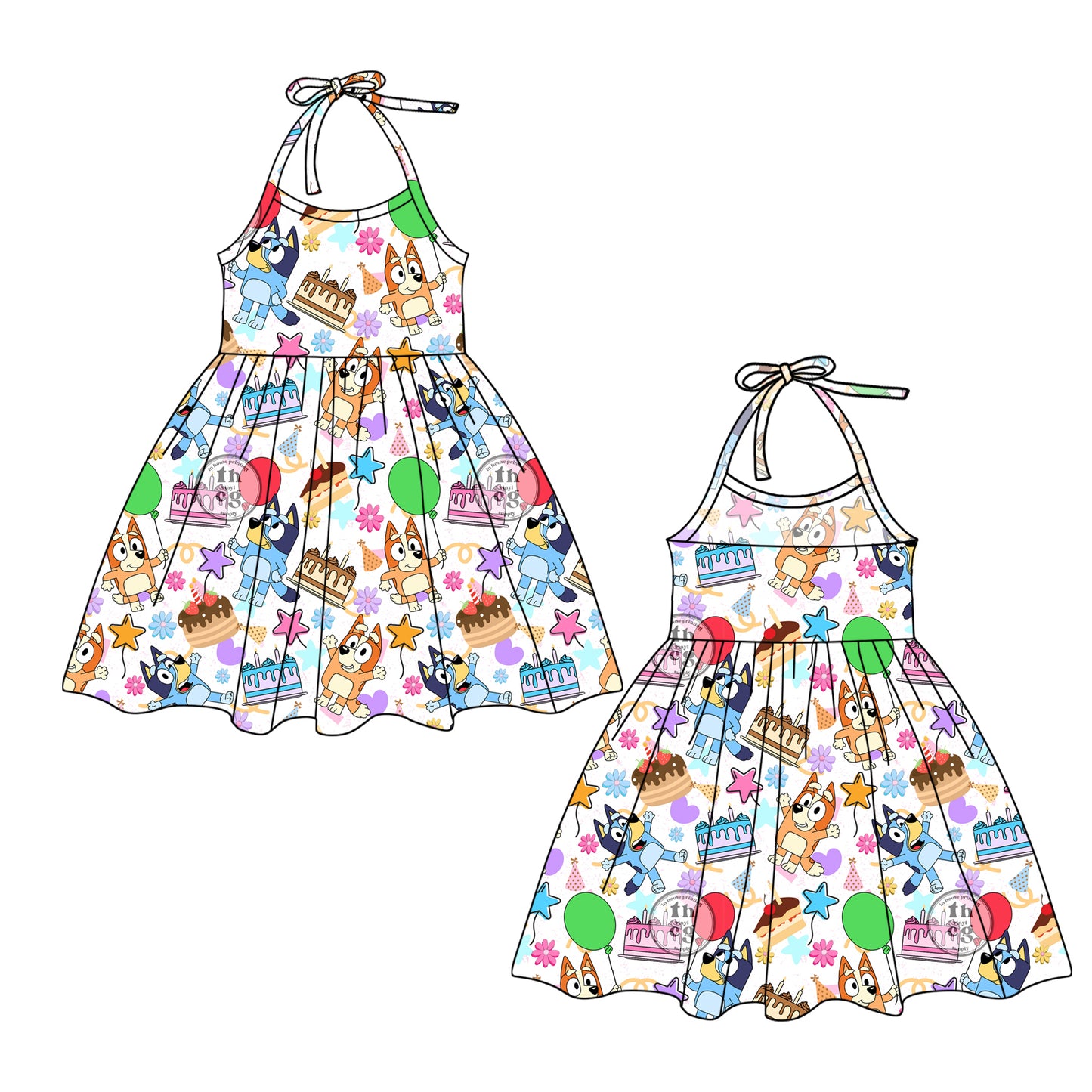 Baby Girls Dogs Birthday Party Halter Knee Length Dresses Preorder