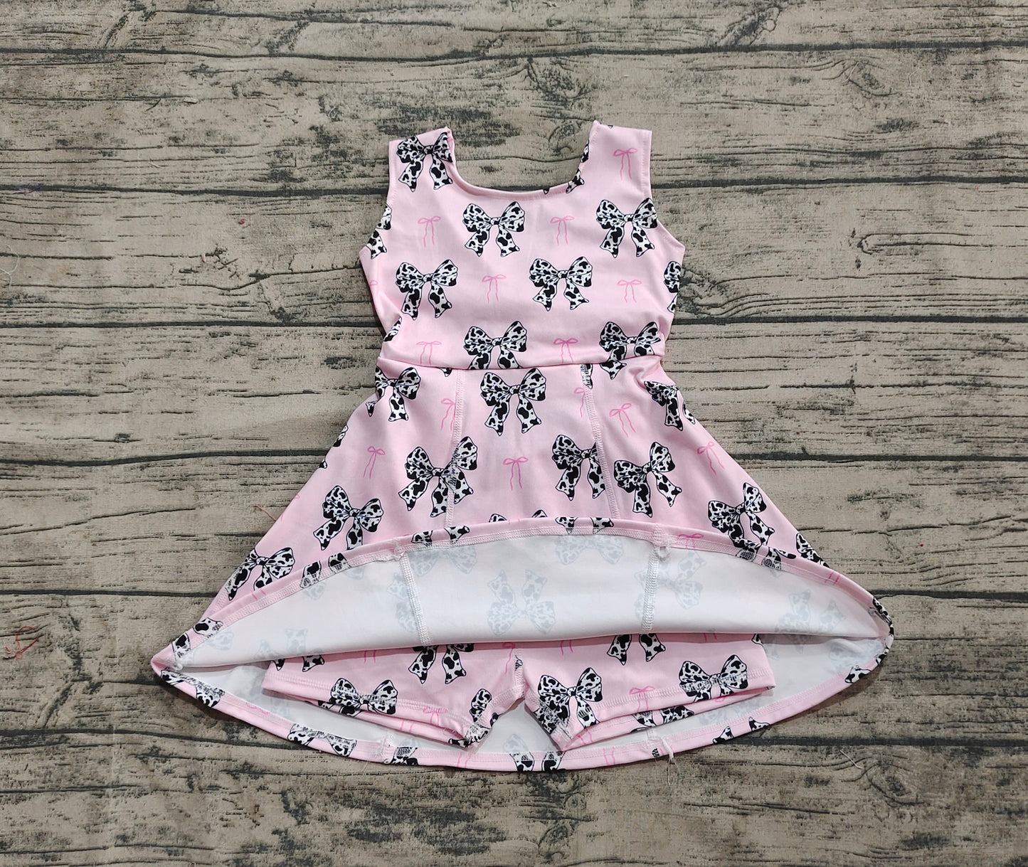 Baby Girls Western Cow Print Bow Sleeveless Skort Knee Length Dresses