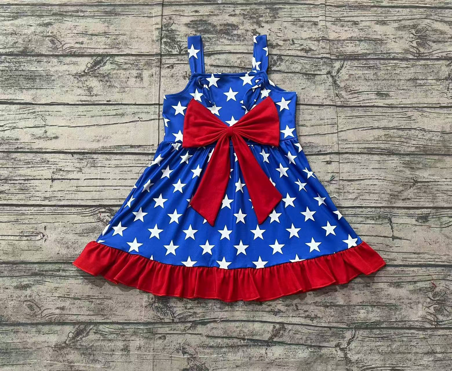 Baby Girls 4th Of July Stars Knee Length Bow Dresses