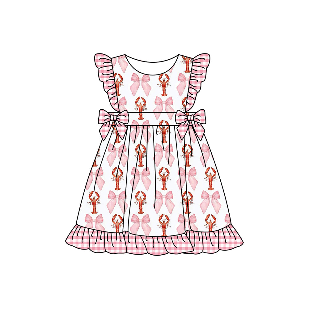 Baby Girls Crawfish Pink Bows Knee Length Dresses Preorder
