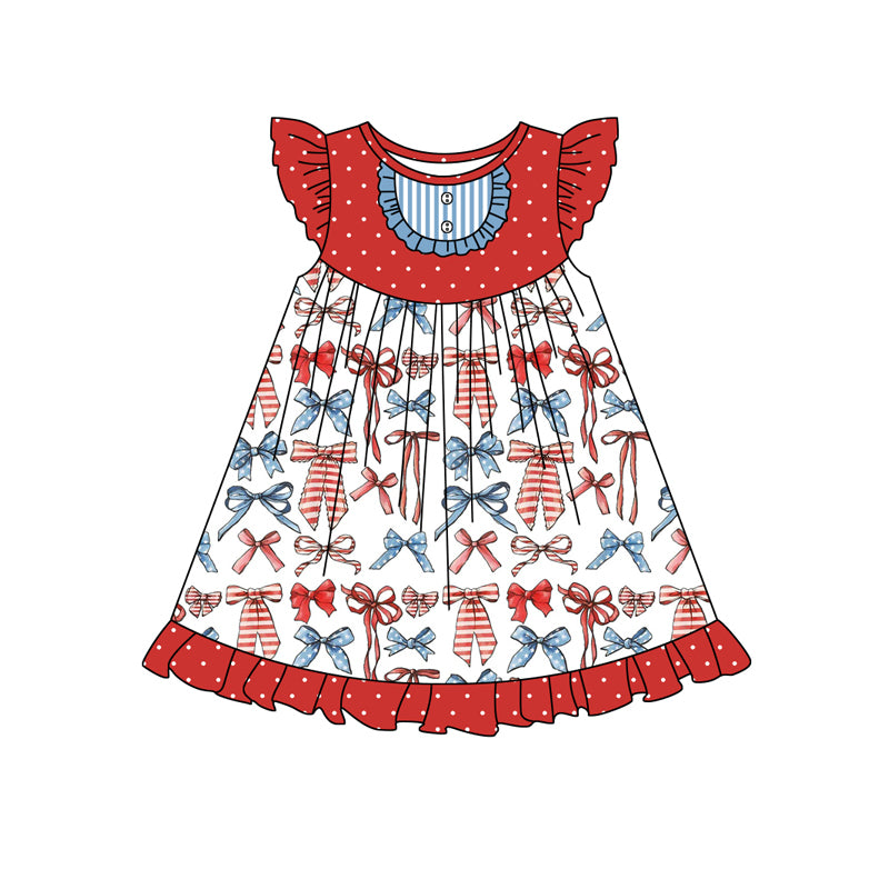 Baby Girls 4th Of July Bows Flutter Sleeve Knee Length Dresses Preorder