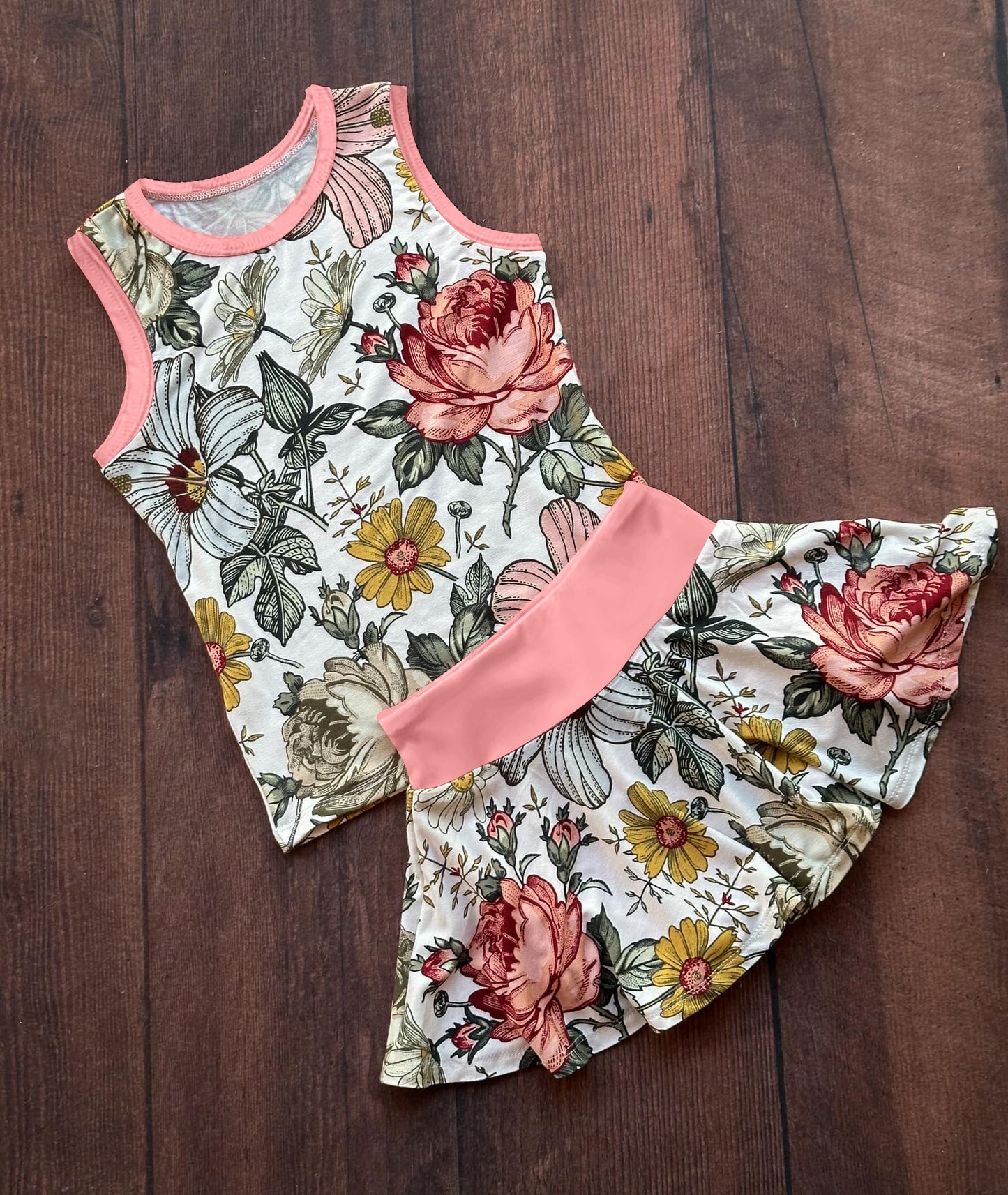 Baby Girls Grey Pink Flowers Shirt Skirt Clothes Sets Preorder