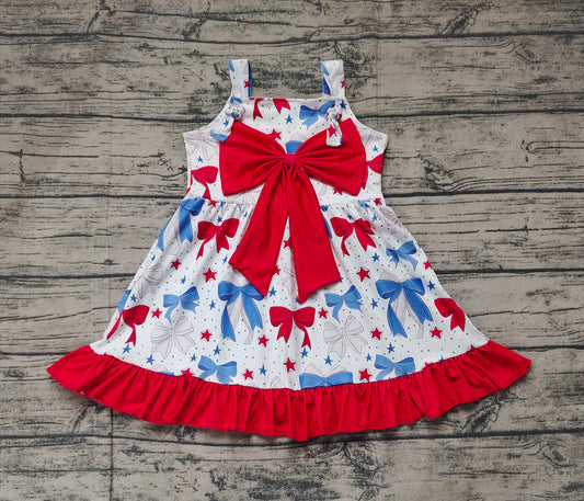 Baby Girls Baseball Bows Straps Knee Length Dresses