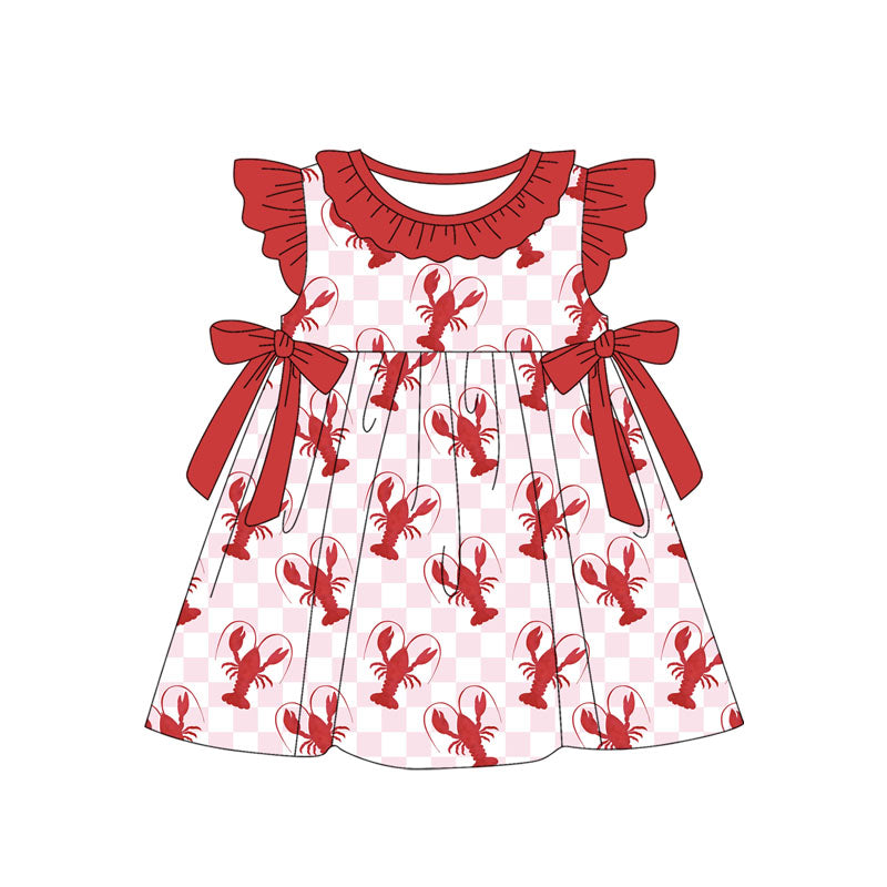 Baby Girls Pink Checkered Crawfish Bows Knee Length Dresses Preorder