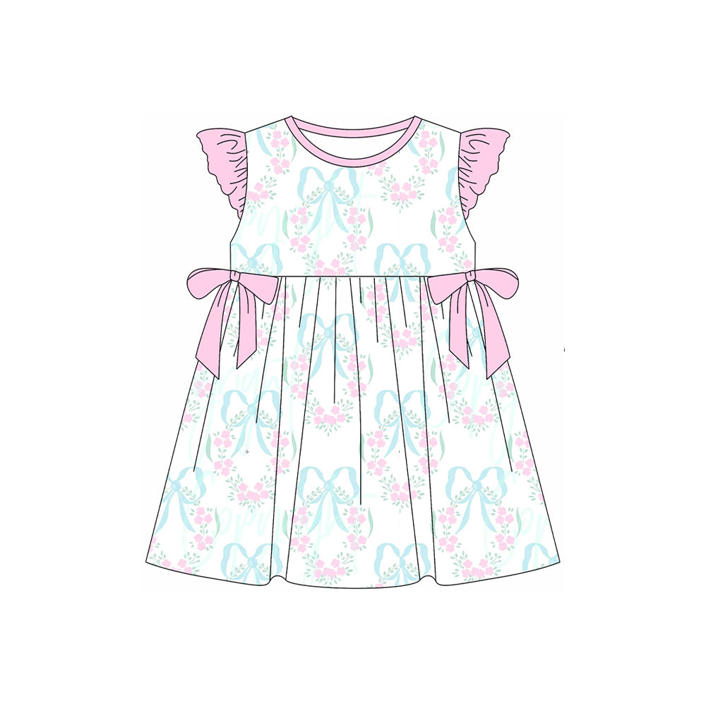 Preorder moq 5 Baby Girls Pink Bows Flowers Knee Length Dresses