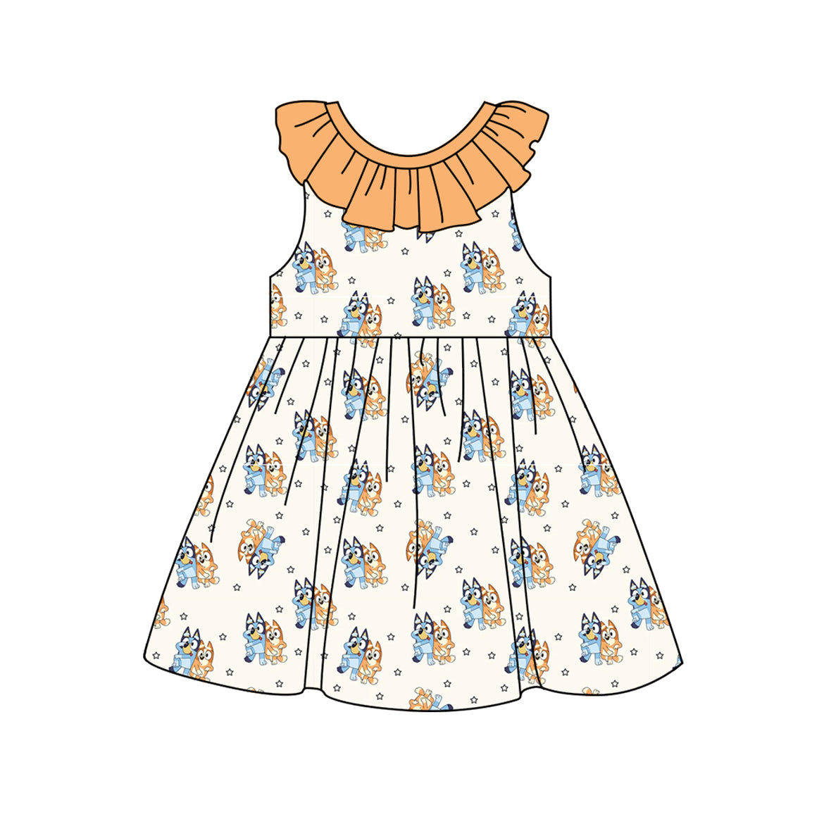 Baby Girls Orange Dog Stars Ruffle Knee Length Dresses Preorder