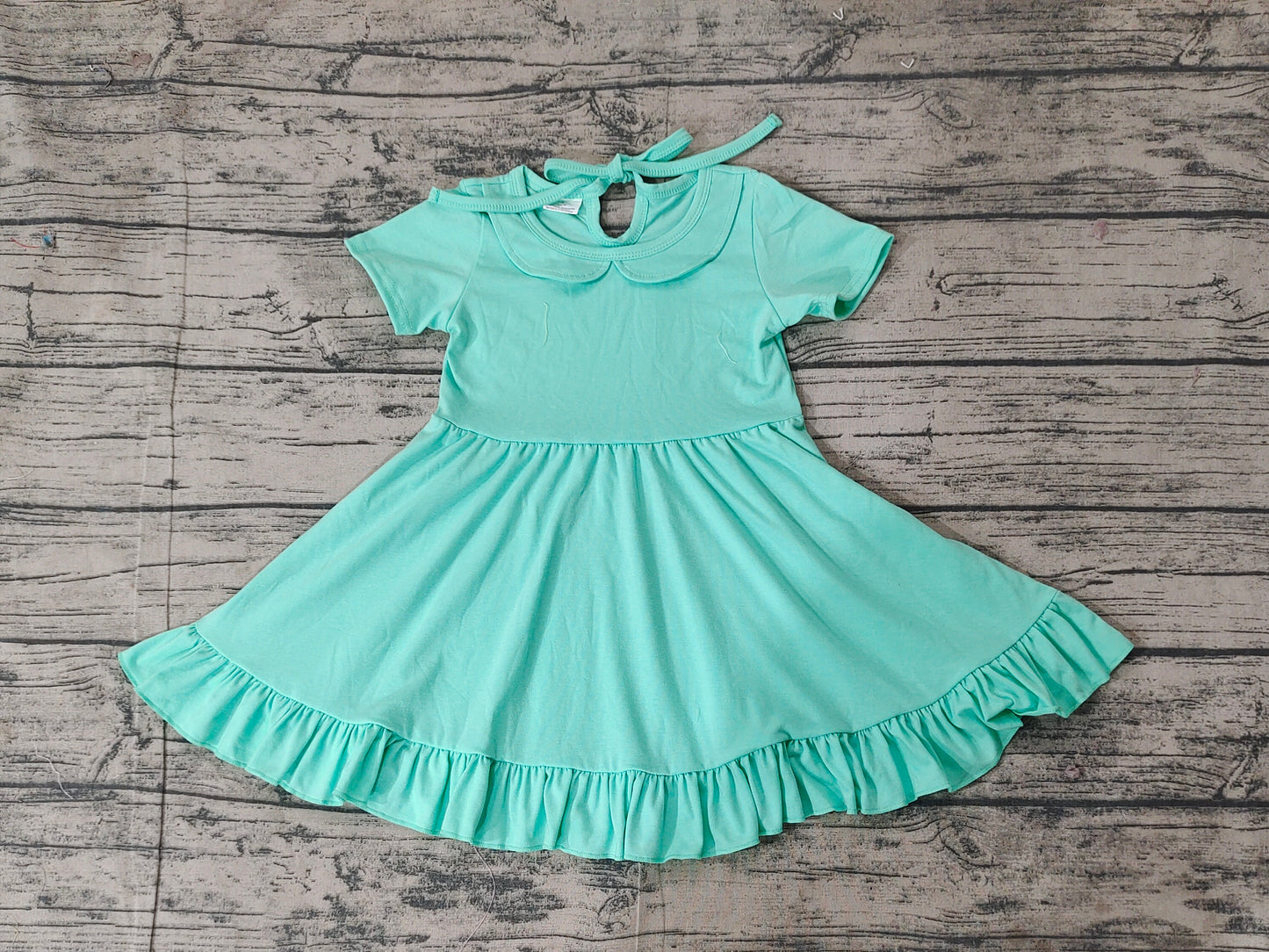 Baby Girls Green Collar Ruffle Knee Length Dresses