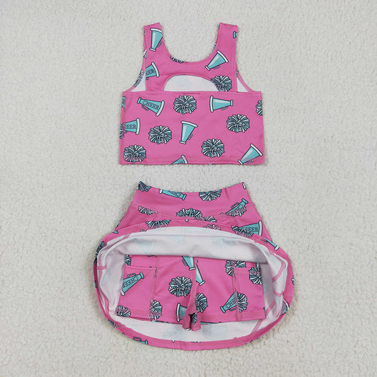 Baby Girls Pink Cheer Top Skort Yoga Sets