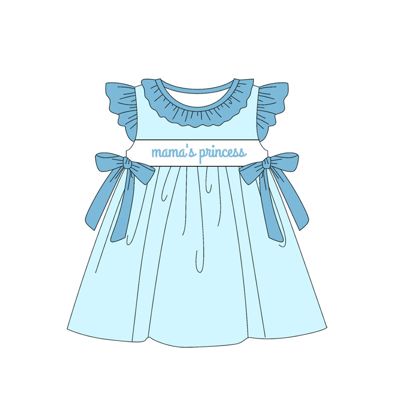 Baby Girls Blue Mama's Princess Bows Knee Length Dresses Preorder