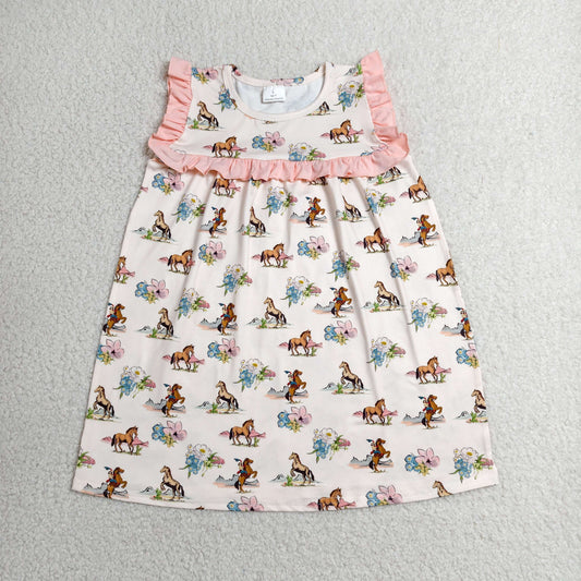 Baby Girls Sleeveless Horse Rodeos Flowers Western Knee Length Dresses