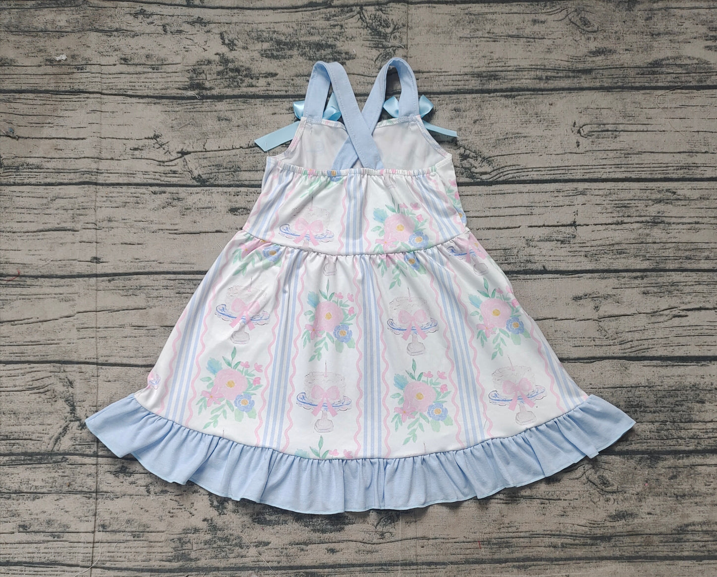 Baby Girls Flowers Cakes Straps Bows Knee Length Dresses