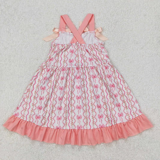 Baby Girls Pink Flowers Bows Straps Knee Length Dresses