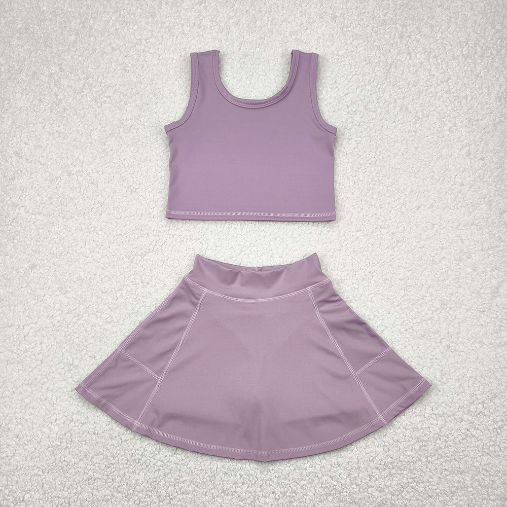Baby Girls Grey Purple Yoga Vest Top Sports Skorts Clothes Sets