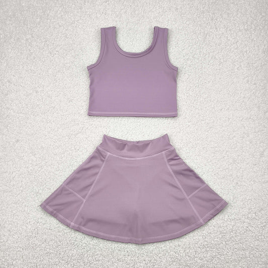 Baby Girls Grey Purple Yoga Vest Top Sports Skorts Clothes Sets