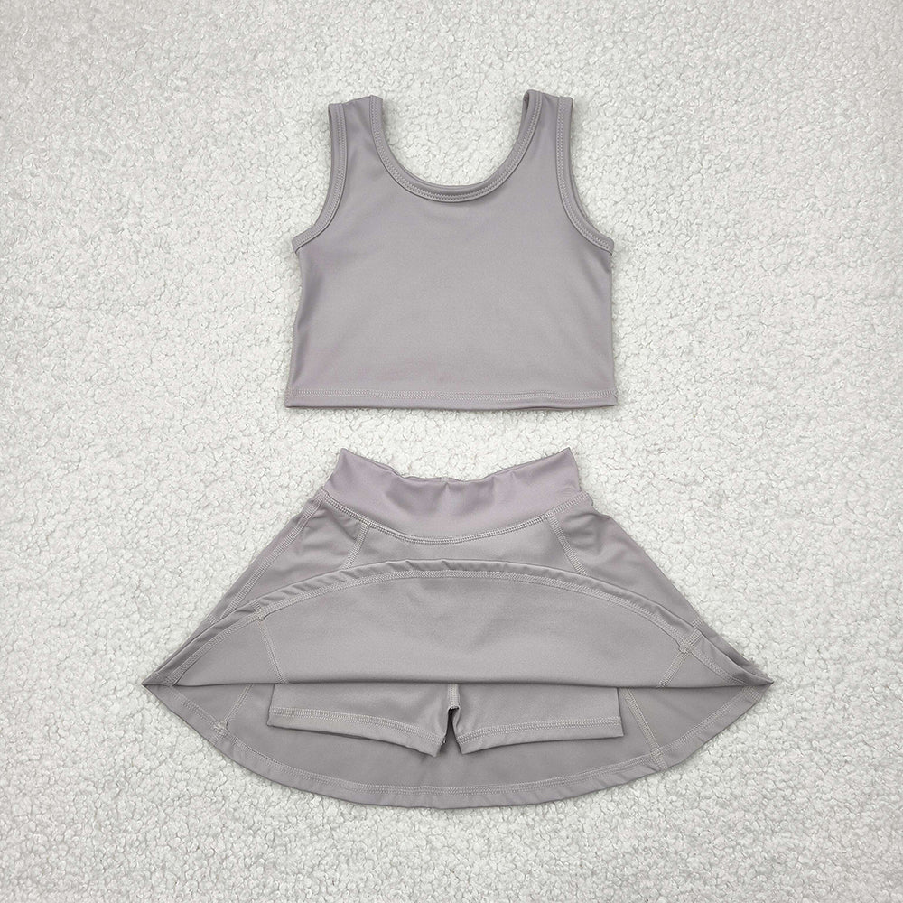 Baby Girls Grey Yoga Tennis Vest Top Sports Skorts Clothes Sets