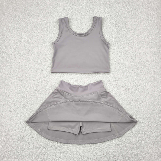 Baby Girls Grey Yoga Tennis Vest Top Sports Skorts Clothes Sets