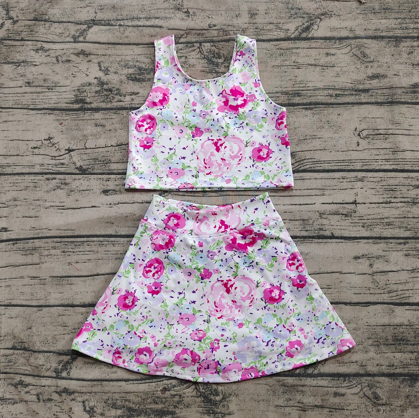 Baby Girls Pink Flowers Athletic Active Wear Top Shorts Skirts Clothes Sets