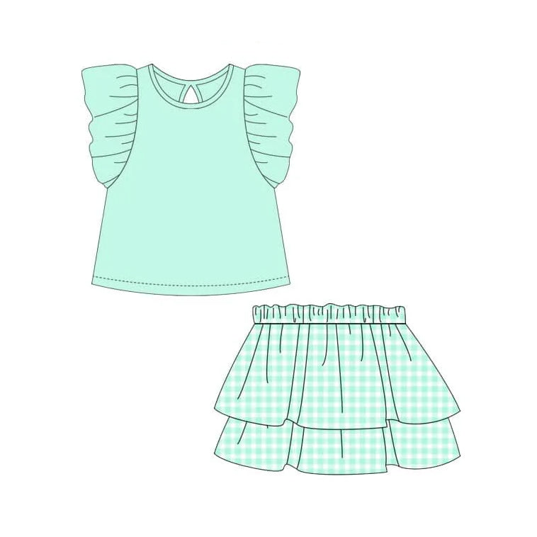 Baby Girls Green Top Ruffle Shirts Clothes Sets Preorder