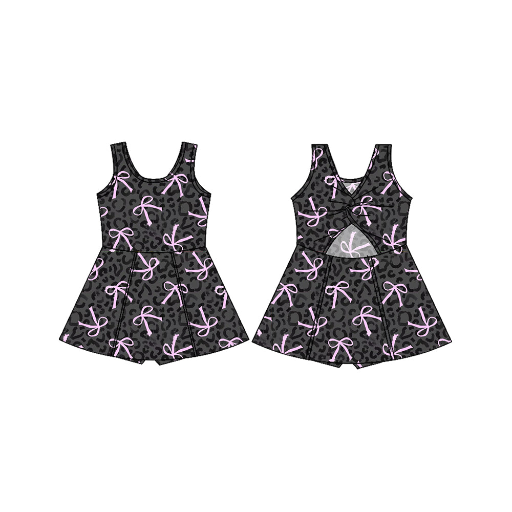 Baby Girls Black Leopard Bows Sleeveless Athletic Dresses Preorder