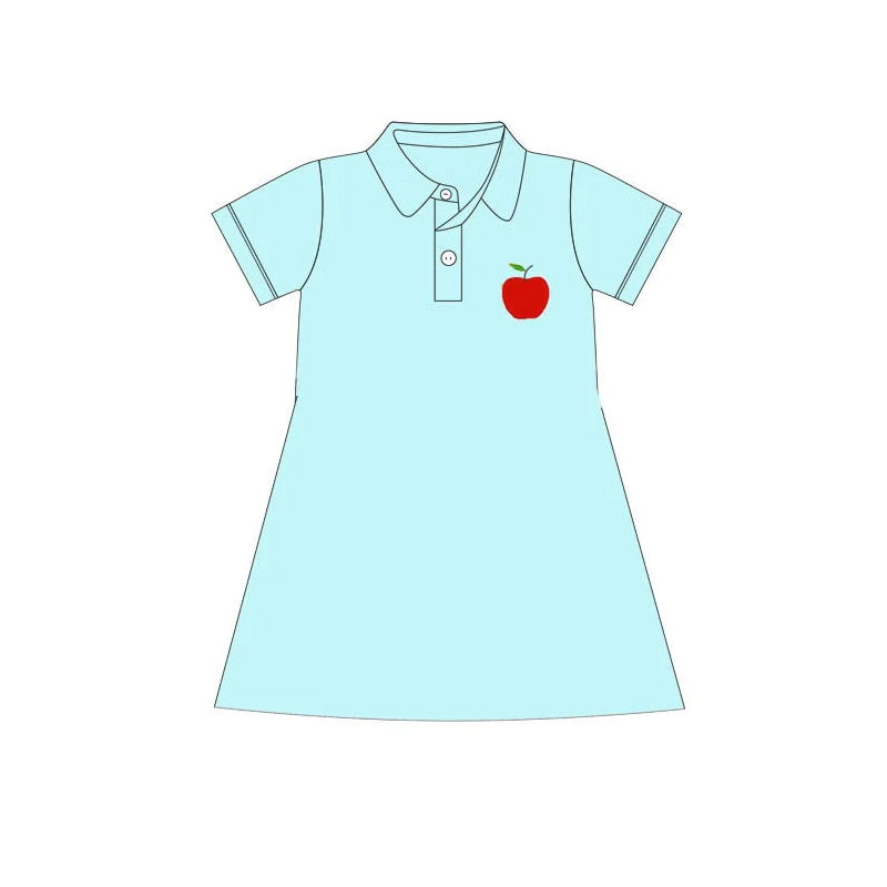 Baby Girls Blue Back To School Apple Knee Length Dresses Preorder