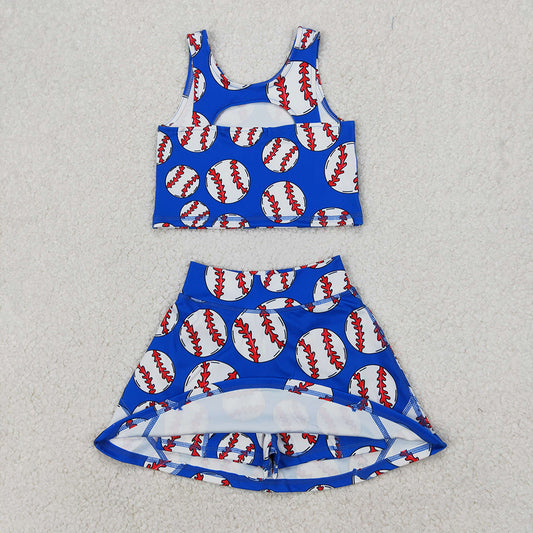Baby Girls Blue Baseball Vest Top Yoga Sports Skorts Clothes Sets