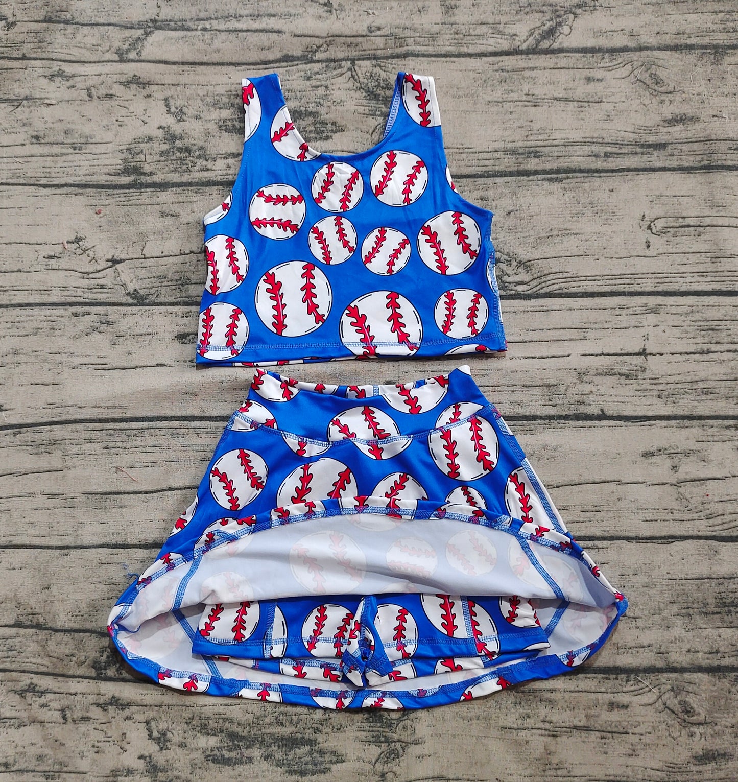 Baby Girls Blue Baseball Vest Top Yoga Sports Skorts Clothes Sets