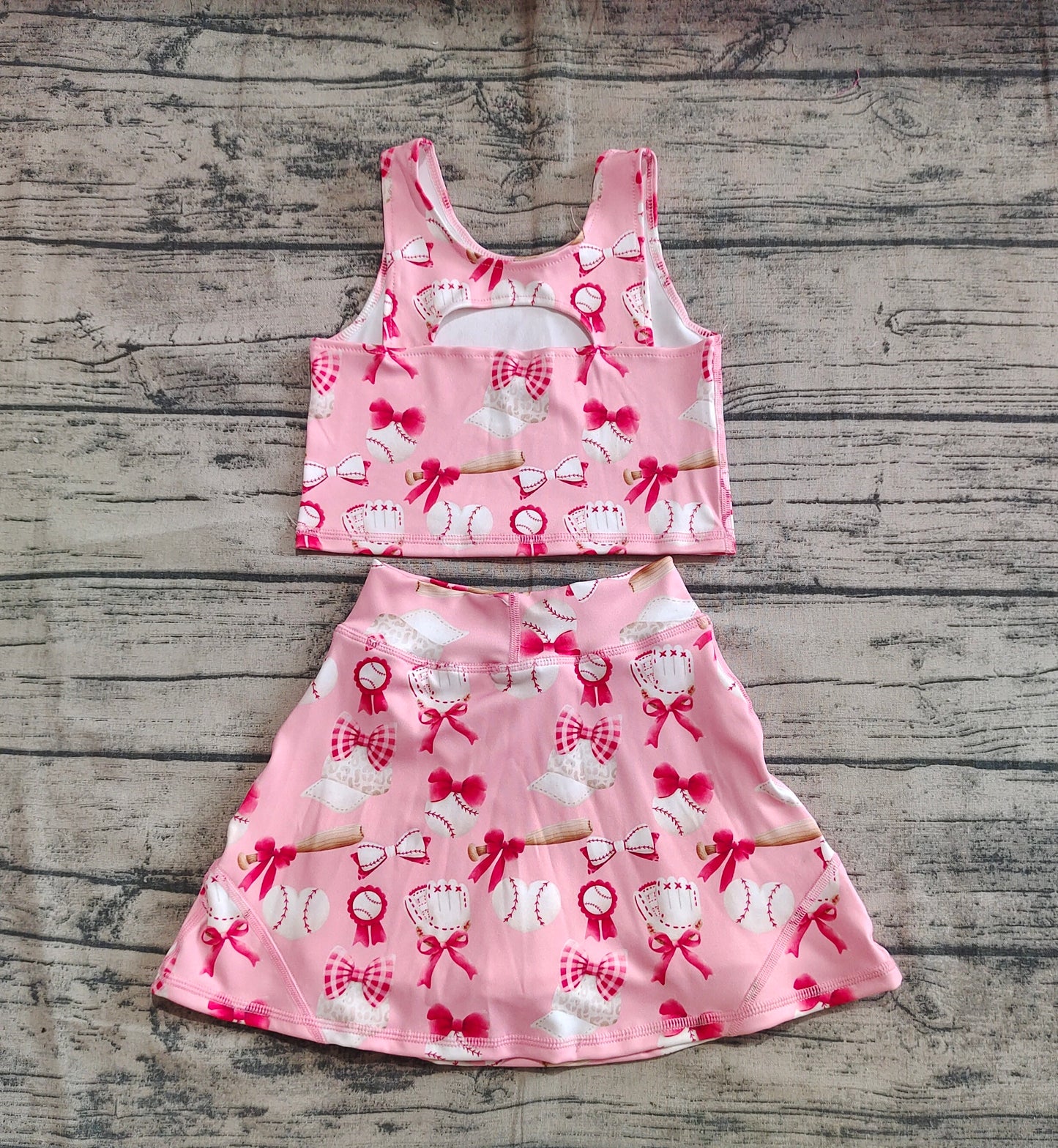 Baby Girls Baseball Bows Athletic Active Wear Top Shorts Skorts Skirts Clothes Sets