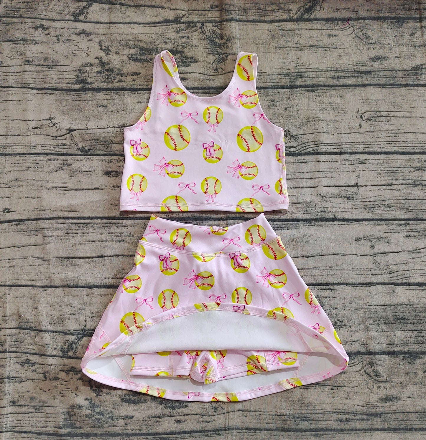 Baby Girls Softball Bows Athletic Active Wear Top Shorts Skirts Clothes Sets