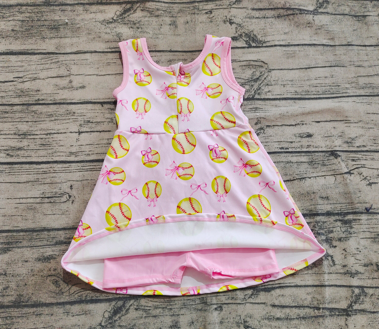 Baby Girls Softball Bow Athletic Active Wear Knee Length Dresses