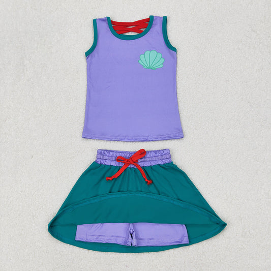 Baby Girls Mermaid Lavender Princess Shirt Skort Skirt Clothes Sets