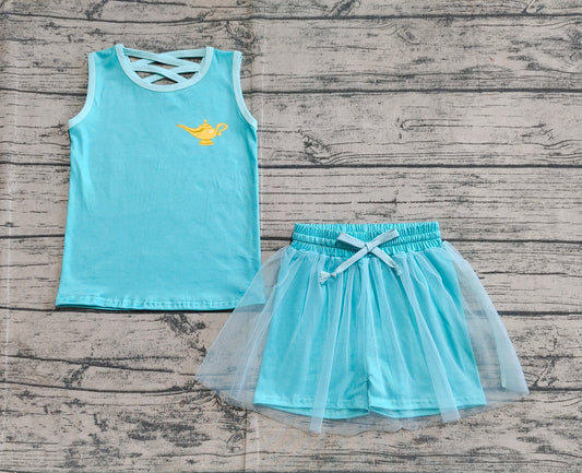Baby Girls Light Blue Princess Shirt Skorts Skirt Clothes Sets