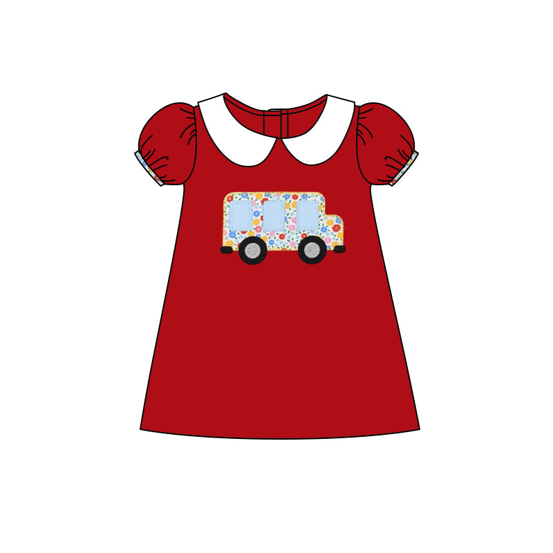 Preorder moq 5 Baby Girls Red Flowers Bus Knee Length Dresses