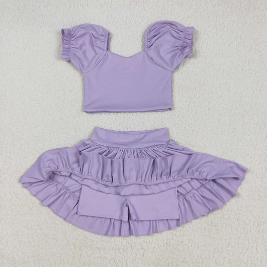 Sibling Baby Girls Lavender Yoga Vest Pullovers Bell Bottom Pants Skort Active Wear Clothes Sets