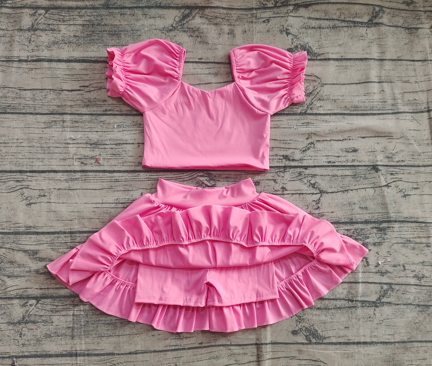 Baby Girls Pink Yoga Shirt Skirt Active Wear Clothes Sets