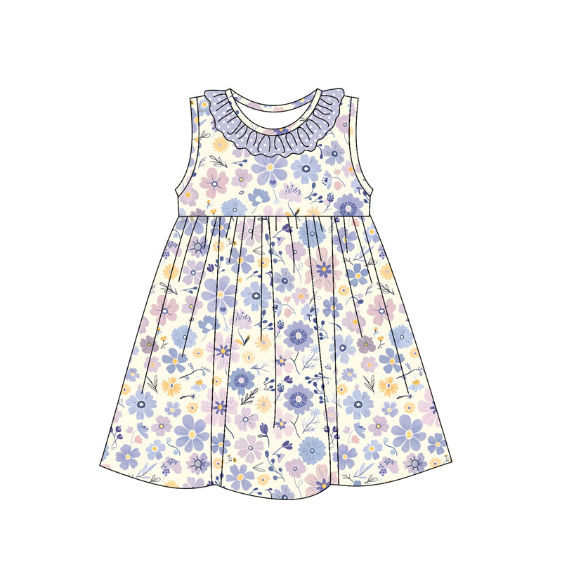Baby Girls Light Blue Flowers Bow Knee Length Dresses preorder