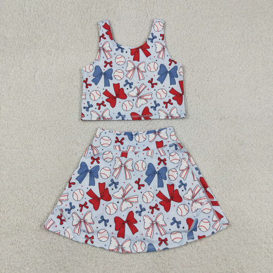 Baby Girls Bows Baseball Vest Skirt Short 4th Of July Yoga Active Clothes Sets