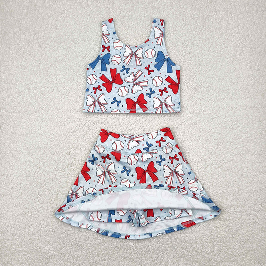 Baby Girls 4th Of July Bows Baseball Yoga Vest Skort Active Wear Sets