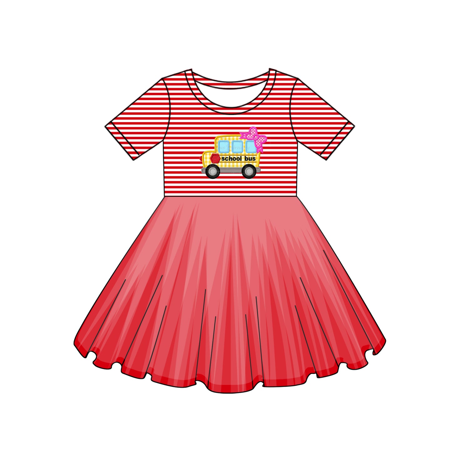 Baby Girls Bus Back To School Apple Knee Length Tutu Dresses Preorder