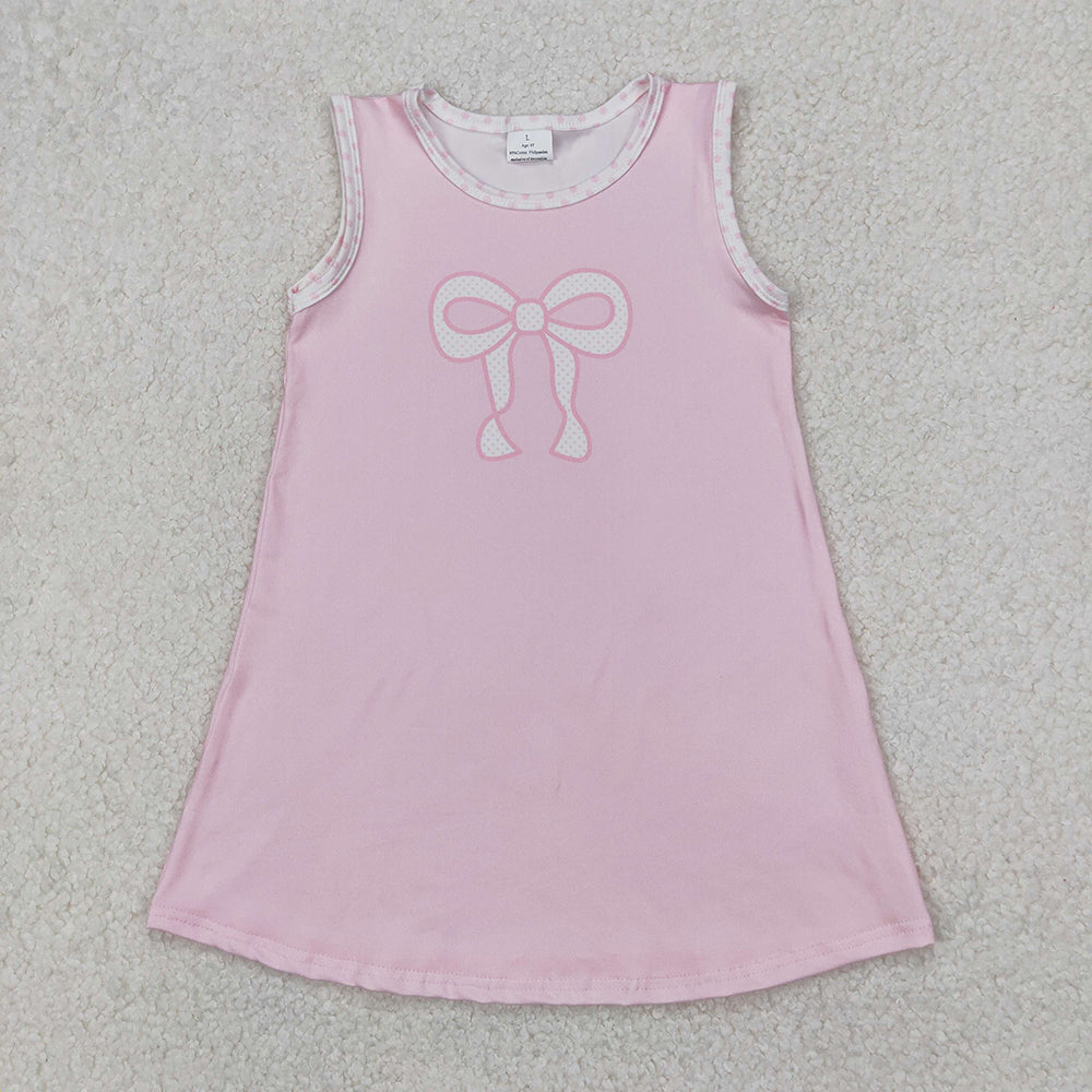 Baby Girls Pink Bows Print Sleeveless Knee Length Dresses