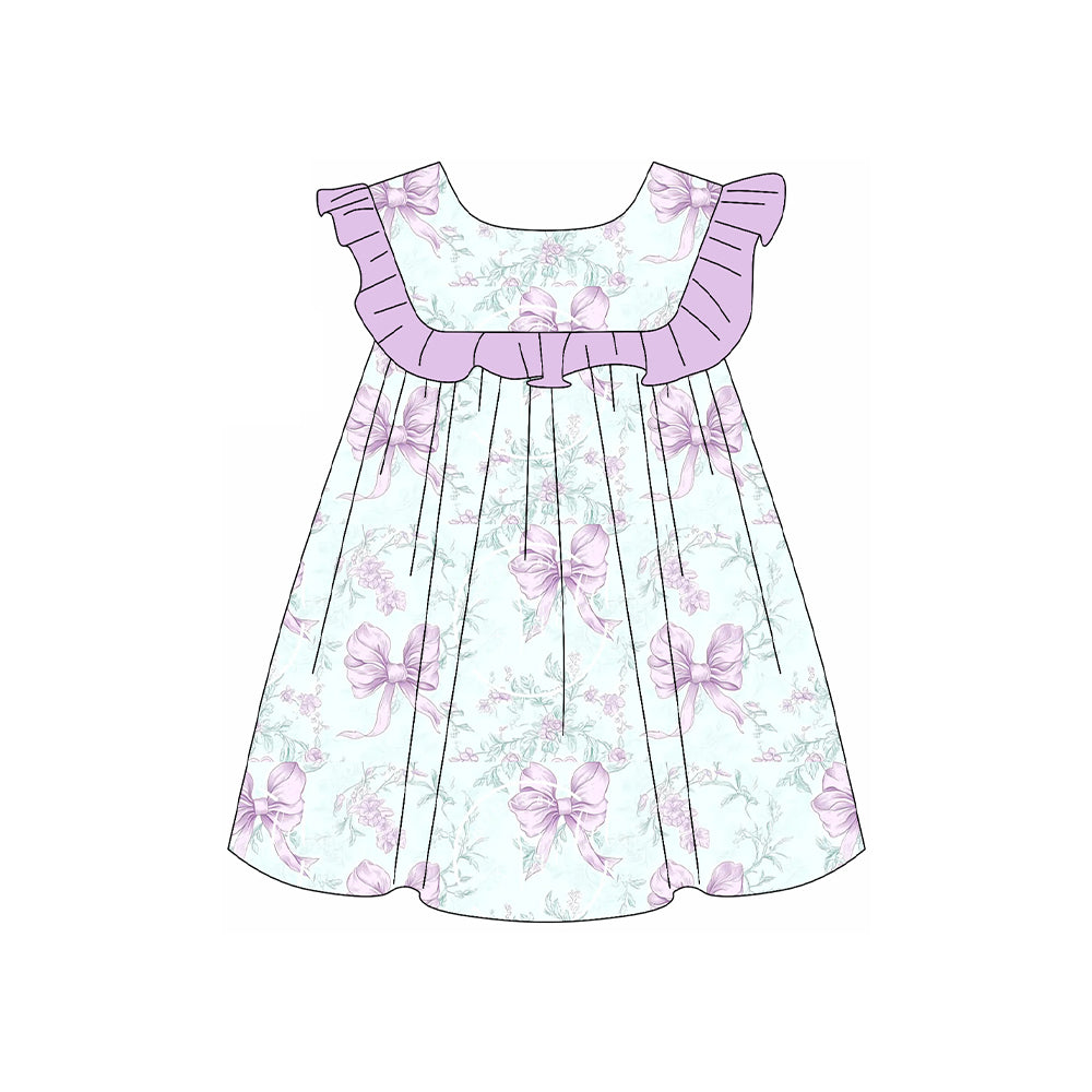 Preorder moq 5 Baby Girls Purple Flowers Flutter Sleeve Knee Length Dresses