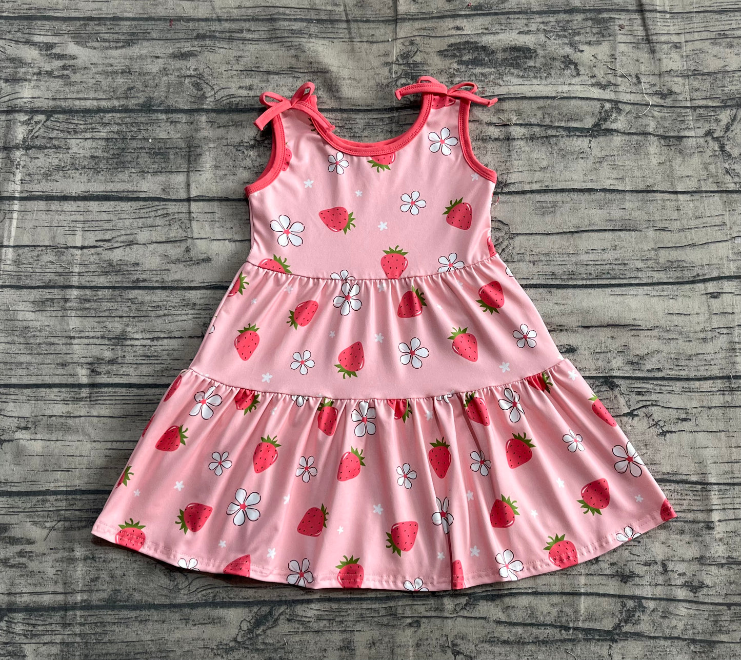 Baby Girls Strawberry Sleeveless Bows Knee Length Dresses