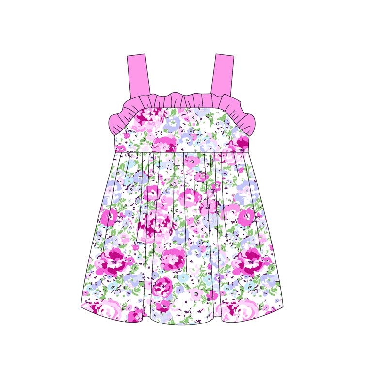 Baby Girls Pink Strap Floral Knee Length Dress Preorder