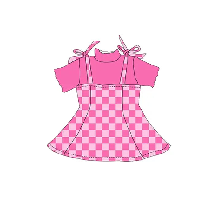 Baby Girls Short Sleeves Shirt Strap Plaid Skirt Dress Sets preorder