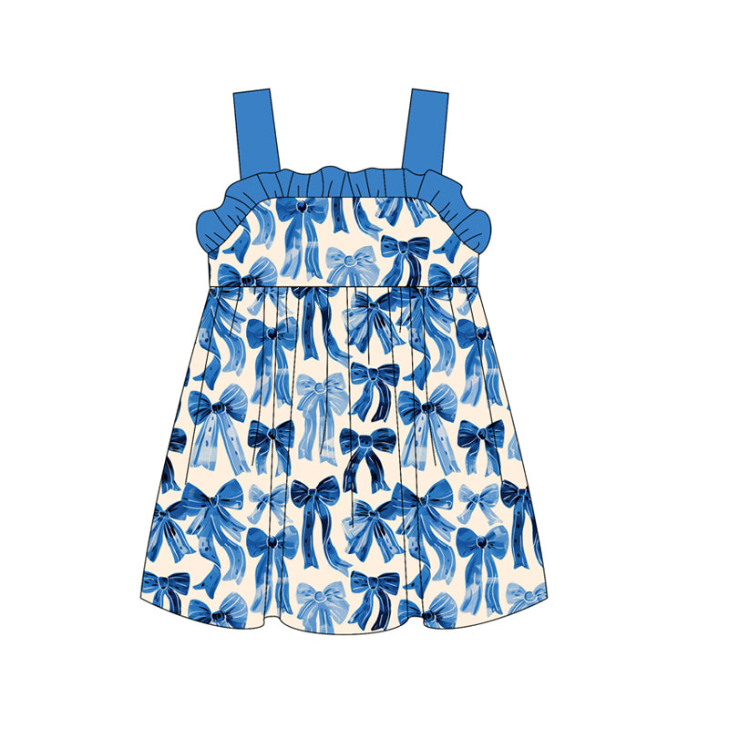 Baby Girls Blue Strap Bows Plaid Knee Length Dresses Preorder